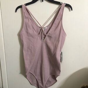 Express Light Lavender Ribbed Bodysuit